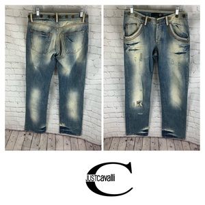 Just Cavalli  Blue Distressed Straight Leg Jeans